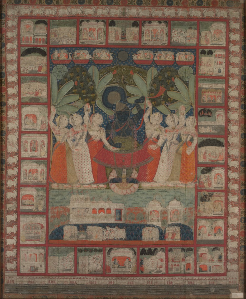 1825-1850 तक श्री नाथजी की पूजा के साथ पिचवी की दीवार। द्वारा अज्ञात