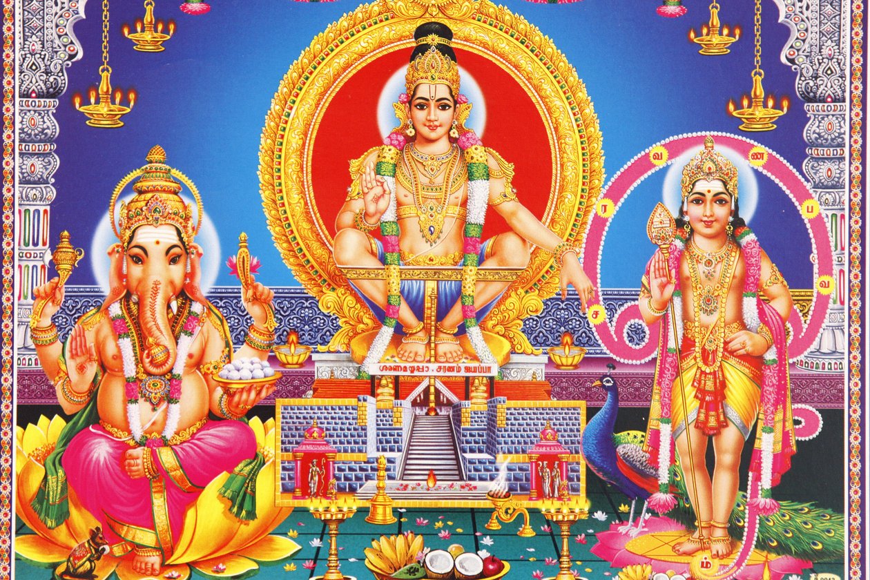 Picture of Hindu gods Ganesh, Ayappa & Subramania India द्वारा अज्ञात