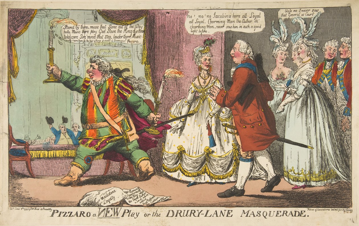 पिज़्ज़ारो ए न्यू प्ले या दरी-लेन मस्केरडे, 11 जून, 1799। द्वारा अज्ञात