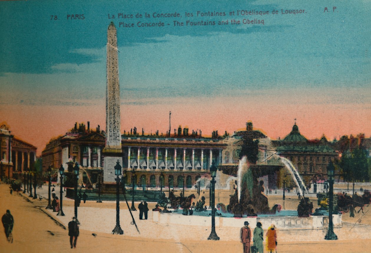 प्लेस डे ला कॉनकॉर्ड - फव्वारे और लक्सर ओबिलिस्क, पेरिस, c1920 द्वारा अज्ञात