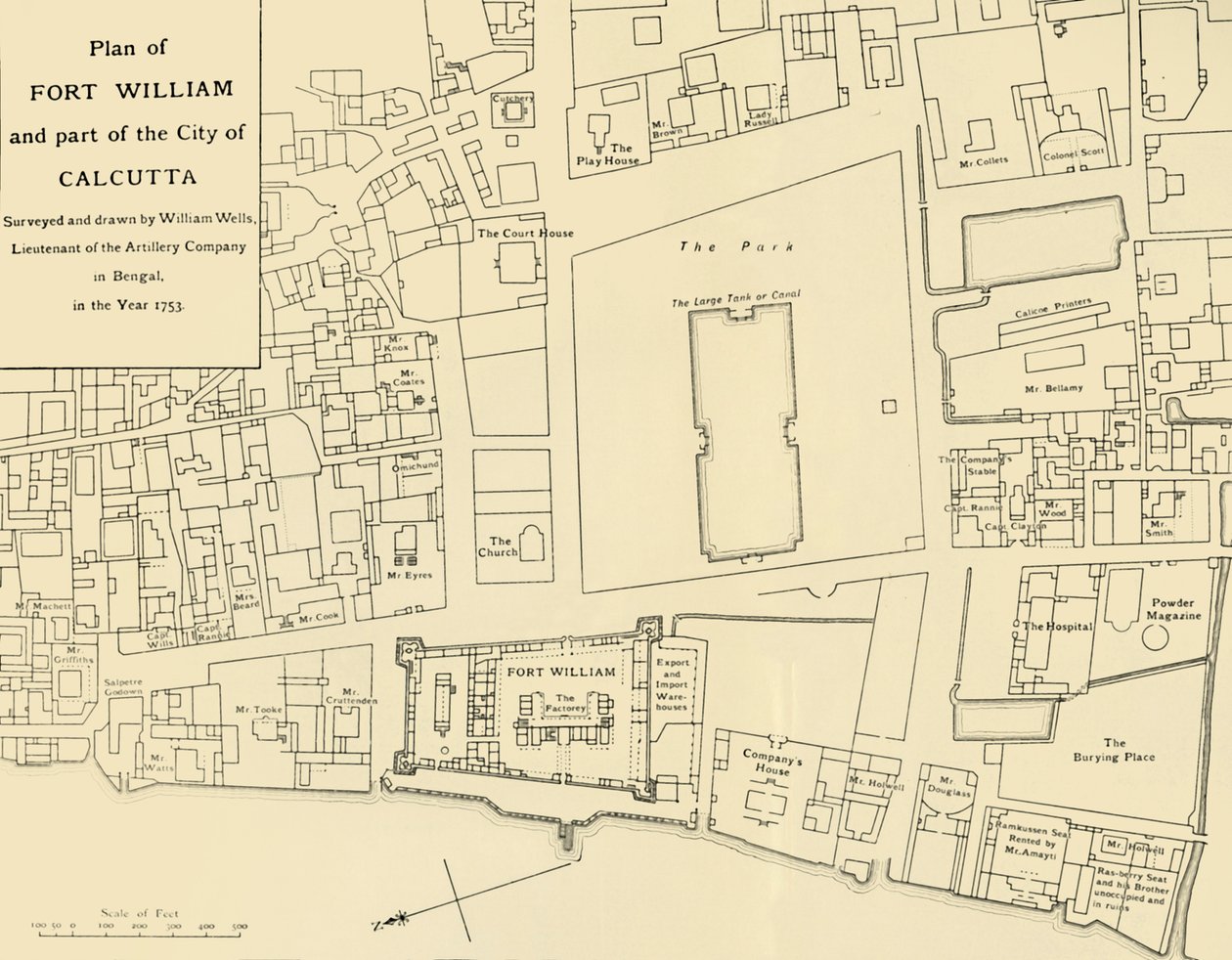 फोर्ट विलियम की योजना और कलकत्ता शहर का हिस्सा, 1925। द्वारा अज्ञात