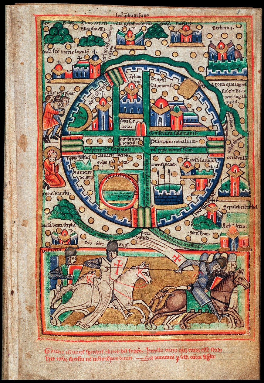 यरुशलम की योजना। Psalter टुकड़ा, सीए 1200 द्वारा अज्ञात