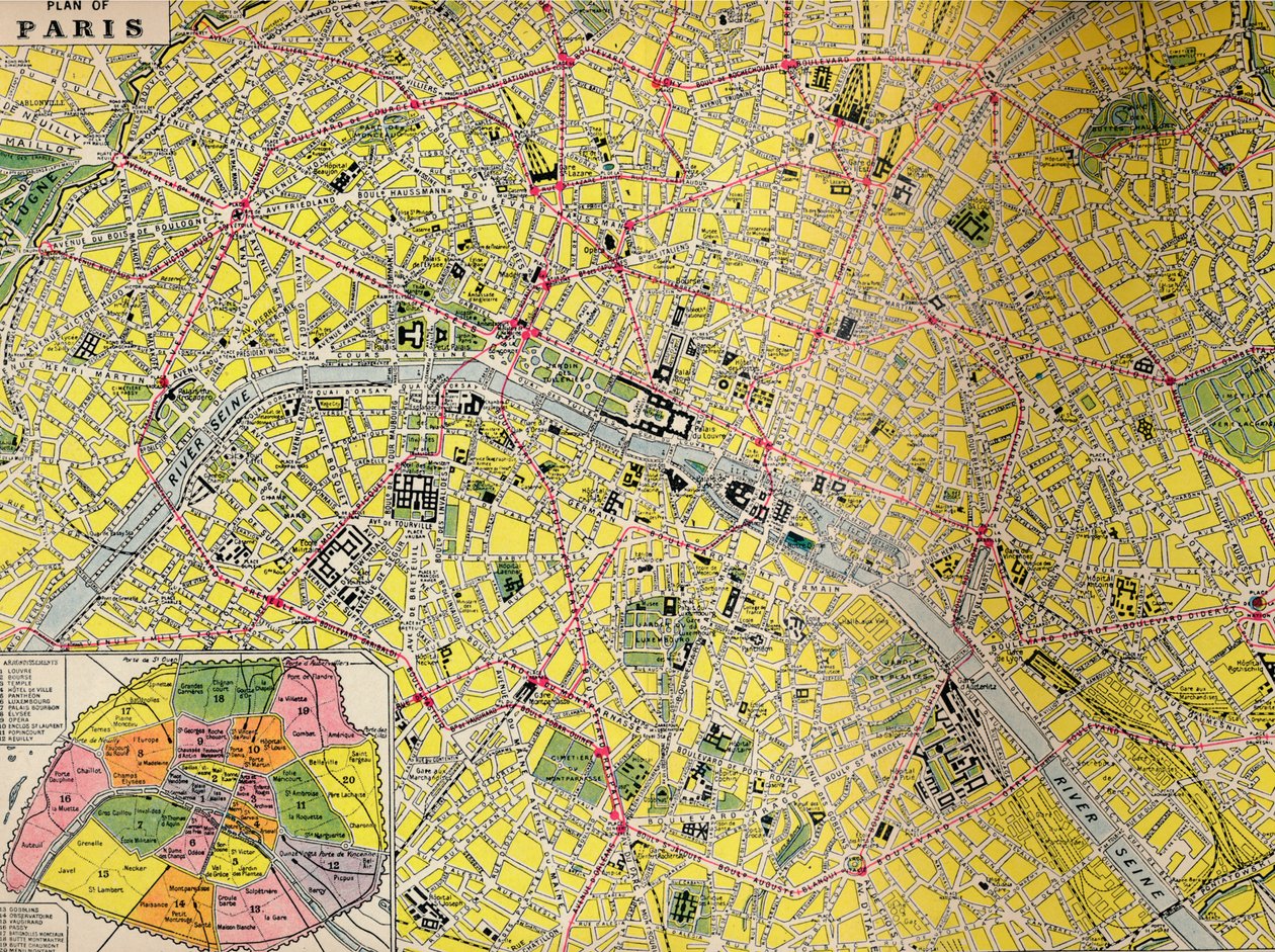 पेरिस की योजना - लाइट के शहर का केंद्रीय जिला, c1930s द्वारा अज्ञात
