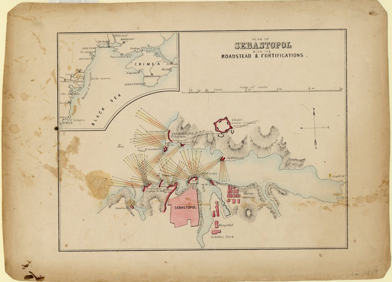 अपने रोडस्टेड और किलेबंदी के साथ सेवस्तोपोल की योजना, सी। 1858 द्वारा अज्ञात