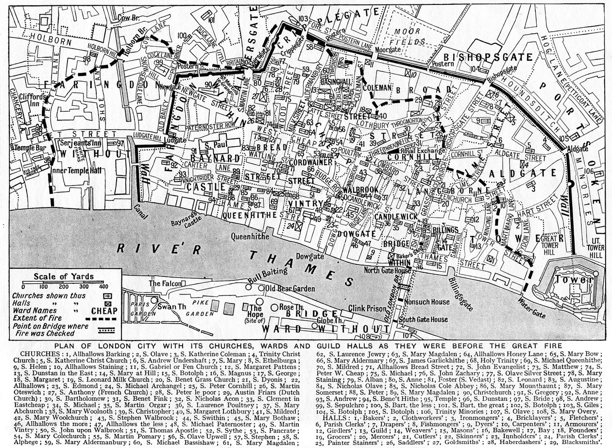 चर्च, वार्ड और गिल्ड हॉल दिखाते हुए लंदन शहर की योजना, 1926-1927 द्वारा अज्ञात