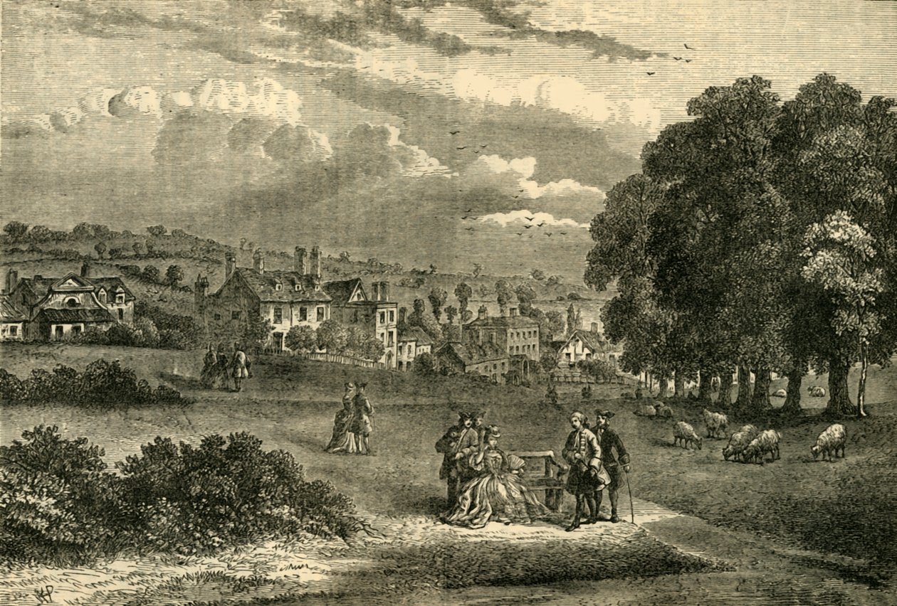 पॉन्ड स्ट्रीट, हैम्पस्टेड, 1750 में, c1876। द्वारा अज्ञात