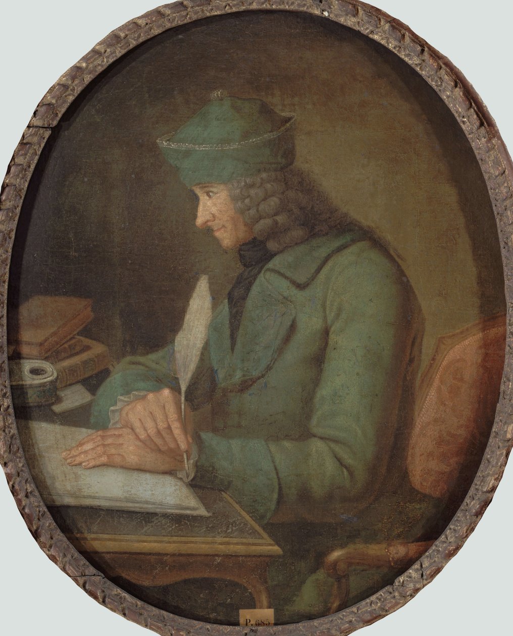 फ्रेंकोइस मैरी अरोएट डे वोल्टेयर का पोर्ट्रेट 1694-1778, अपने अध्ययन में, 18 वीं शताब्दी का दूसरा भाग। द्वारा अज्ञात