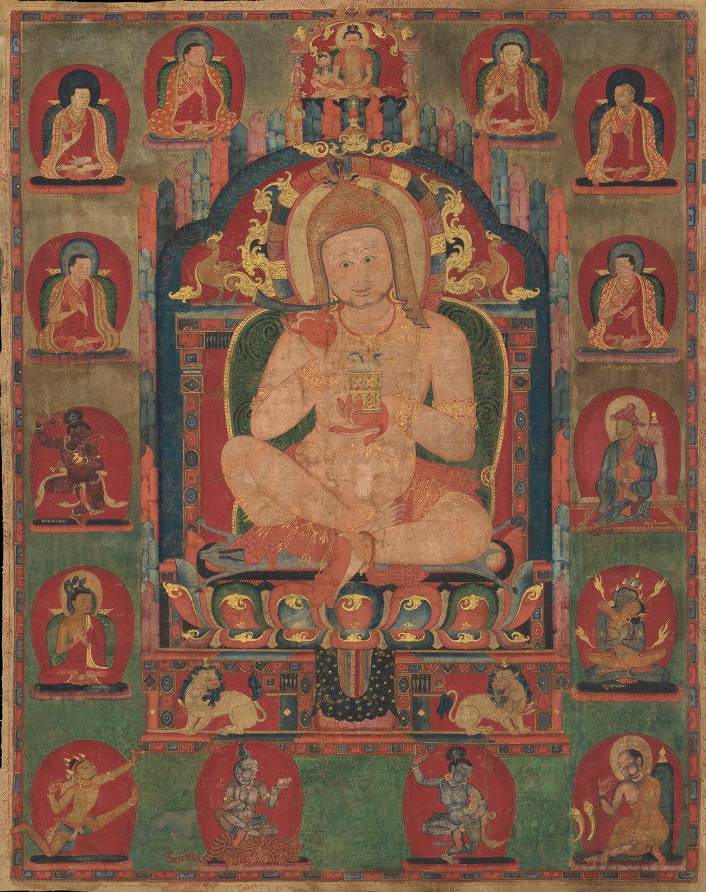 Portrait of Jnanatapa Attended by Lamas and Mahasiddhas, ca. 1350.  द्वारा अज्ञात