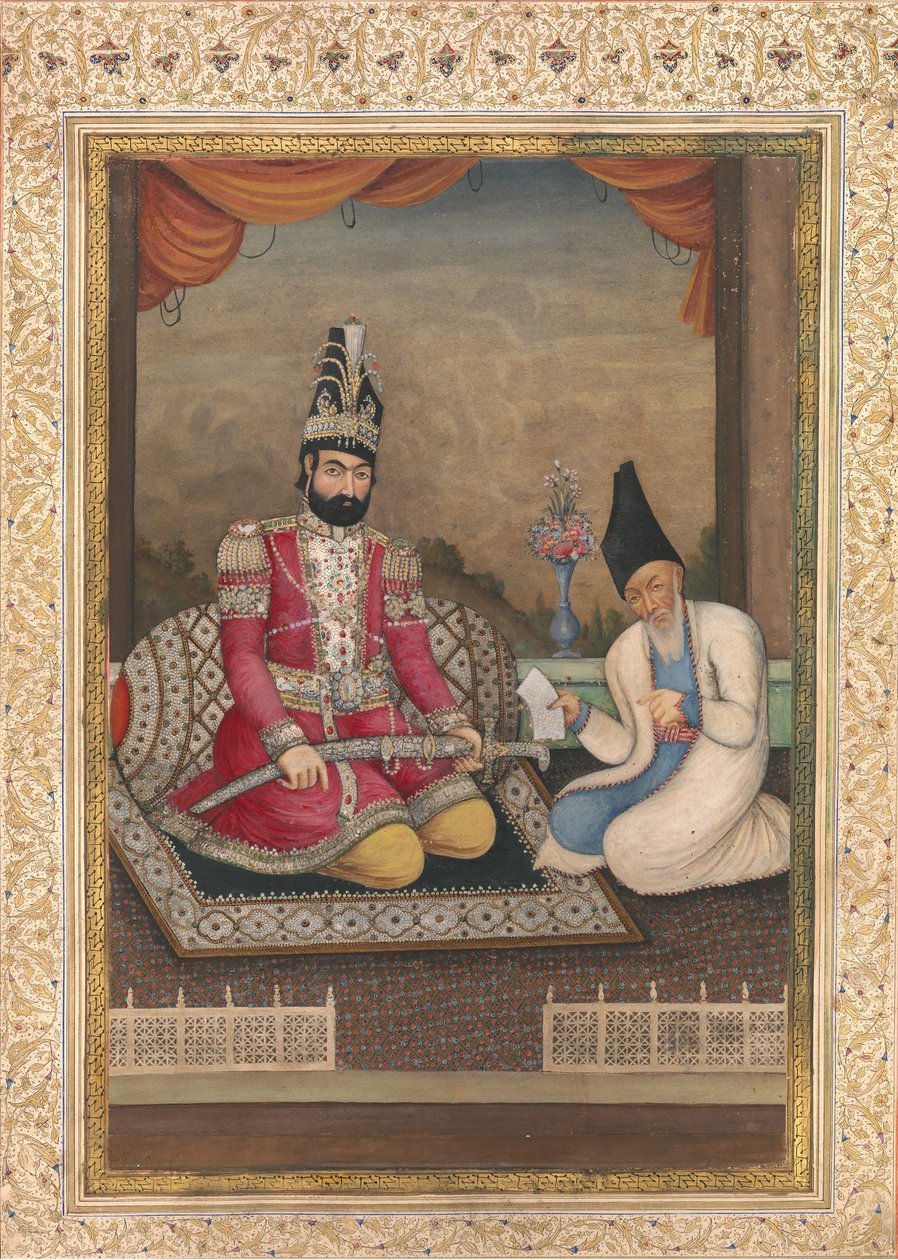 मुहम्मद शाह काजर और उनके वजीर हज मिर्जा अघासी का चित्र, दूसरी तिमाही 19वीं सदी। द्वारा अज्ञात