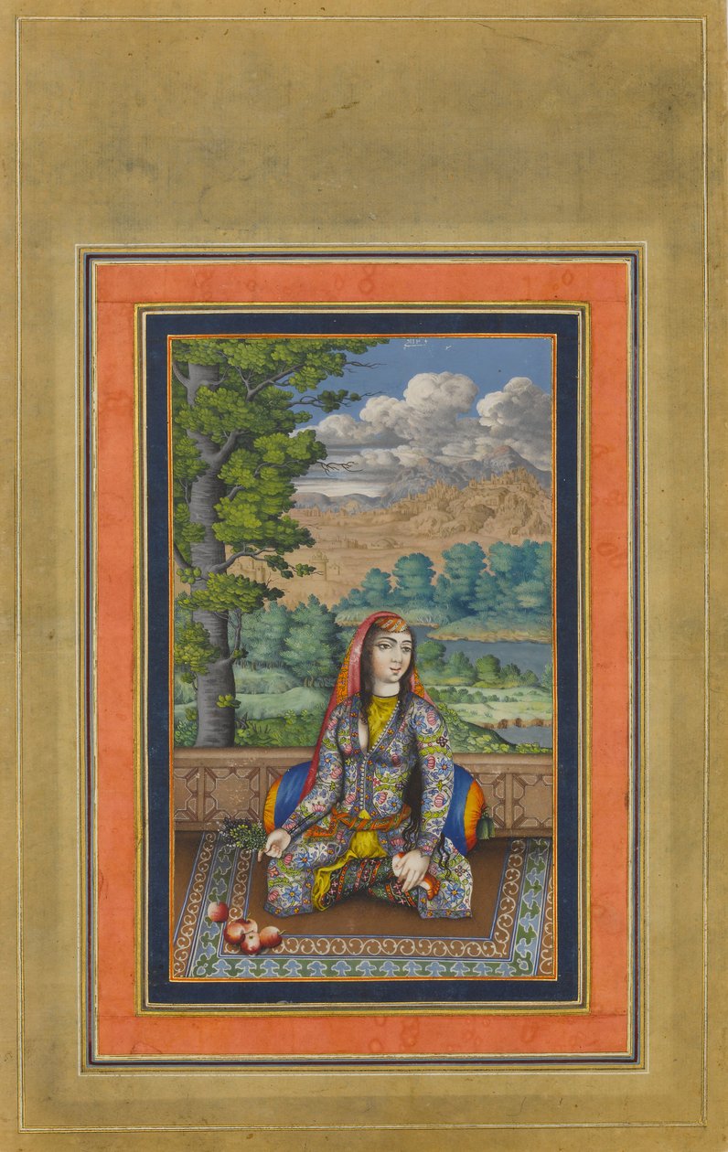 एक फ़ारसी महिला का चित्र, डेविस एल्बम से फोलियो, सीए। 1736-37। द्वारा अज्ञात