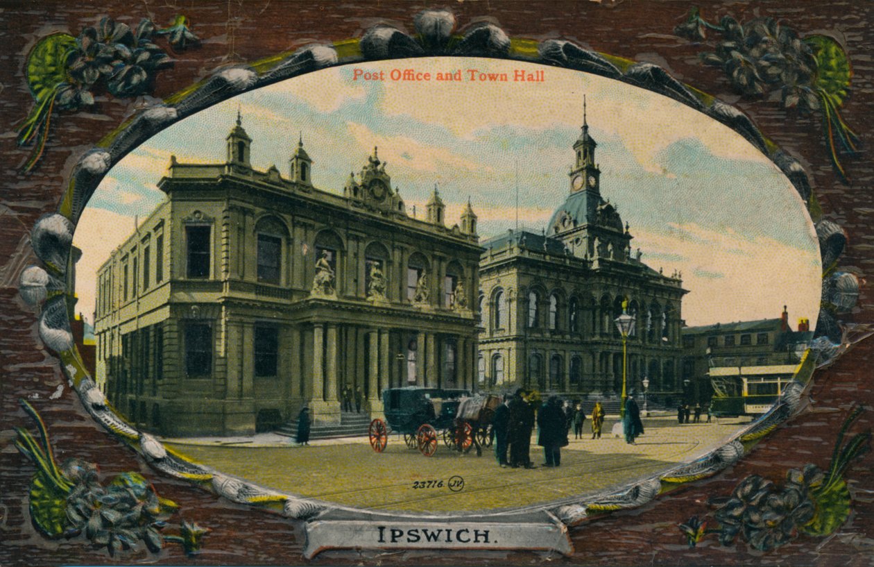 पोस्ट ऑफिस और टाउन हॉल, इप्सविच, सफोक, c1905 द्वारा अज्ञात
