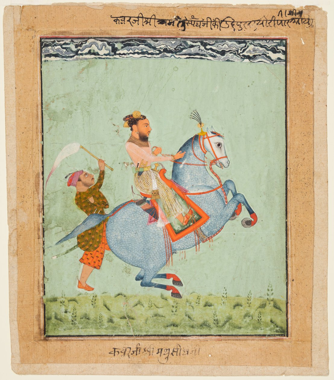 एक नीले घोड़े पर राजकुमार मथु सिंह, सी। 1720। द्वारा अज्ञात