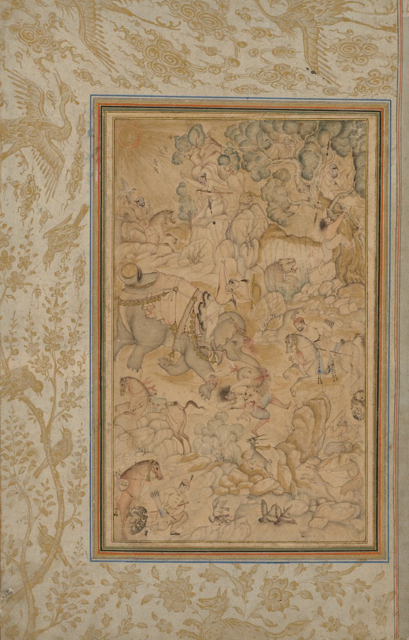 एक चट्टानी परिदृश्य में शिकार करने वाले राजकुमारों, सी। 1580-85, बॉर्डर ने सी जोड़ा। 1700 के दशक। द्वारा अज्ञात