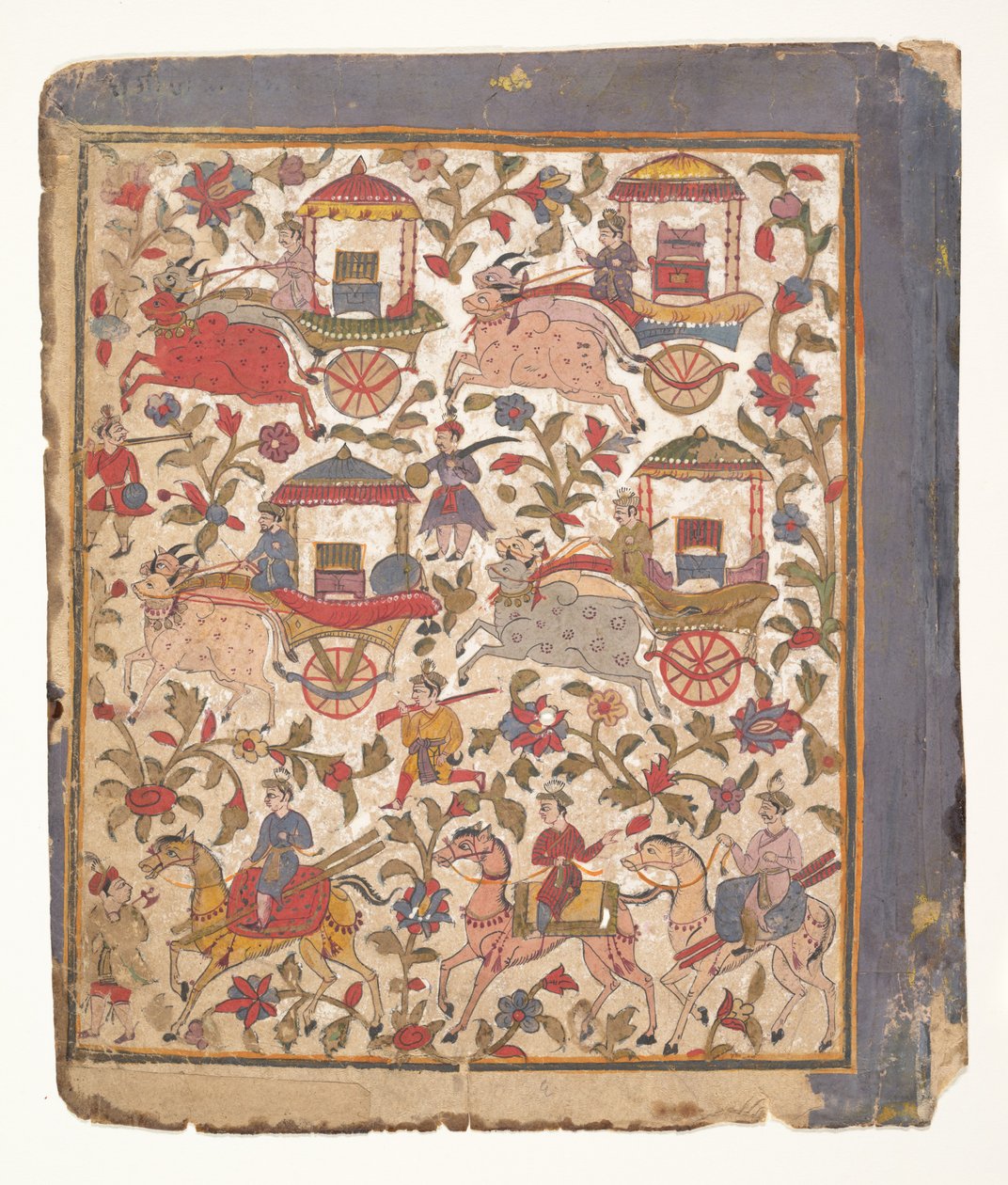 लूट का माल ले जाने वाली गाड़ियों का जुलूस...एक बिखरी हुई भागवत पुराण पांडुलिपि से, सी1640-50। द्वारा अज्ञात