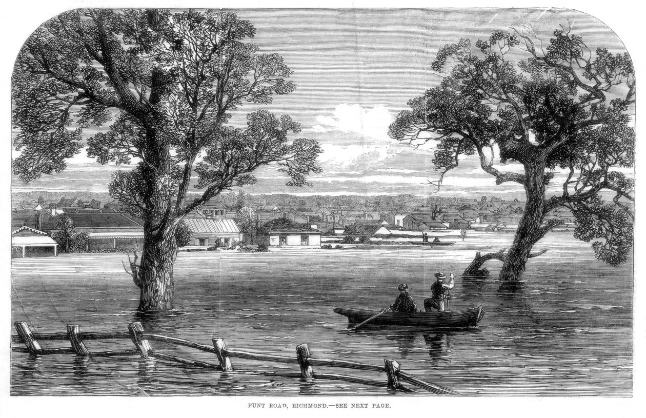पंट रोड, रिचमंड - मेलबर्न, ऑस्ट्रेलिया में बाढ़, 1864 द्वारा अज्ञात