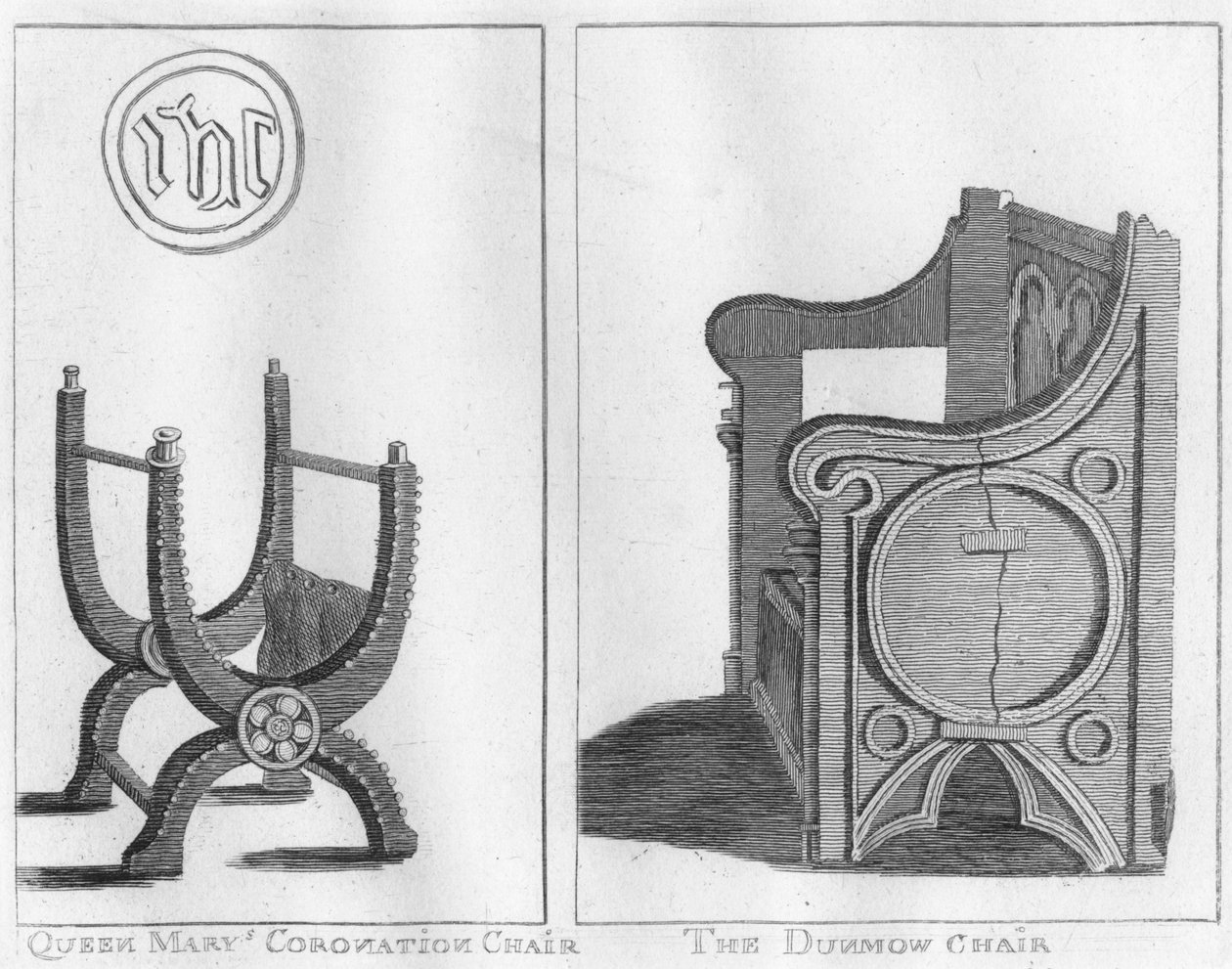 क्वीन मैरीज़ कोरोनेशन चेयर, और द डनमो चेयर, c1790। द्वारा अज्ञात