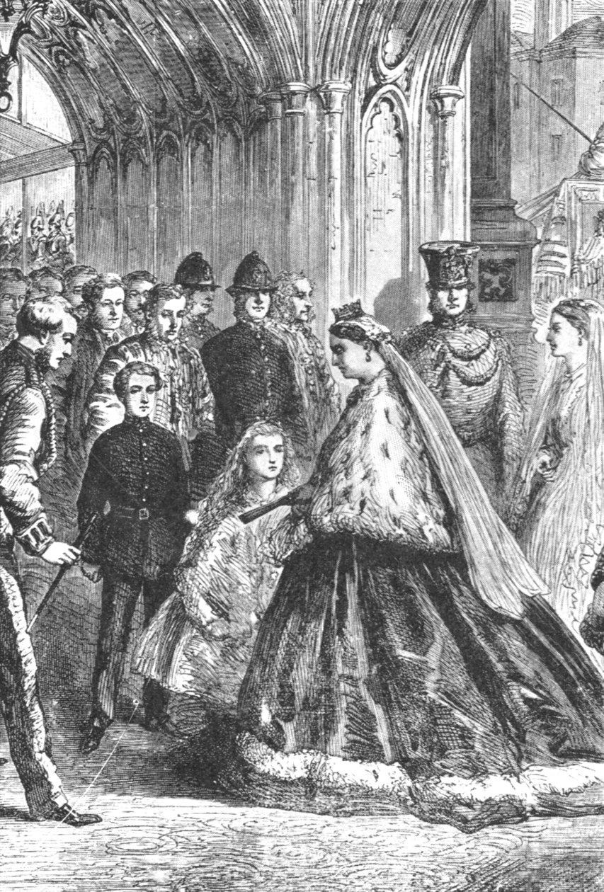 5 फरवरी, 1867, 1901 को वेस्टमिंस्टर पैलेस में प्रवेश करते हुए महारानी विक्टोरिया। द्वारा अज्ञात