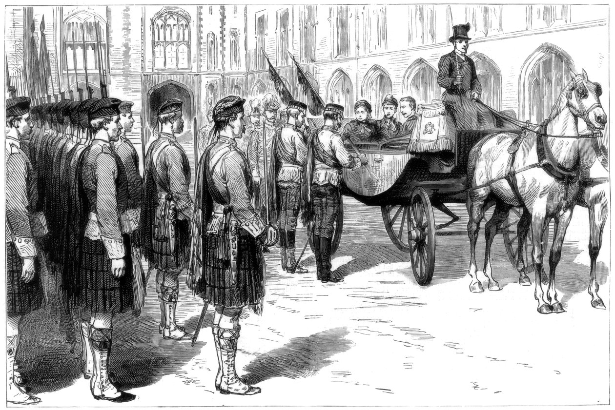 महारानी विक्टोरिया को सीफर्थ हाईलैंडर्स, विंडसर, 1885 के पुराने रंग प्राप्त हुए द्वारा अज्ञात