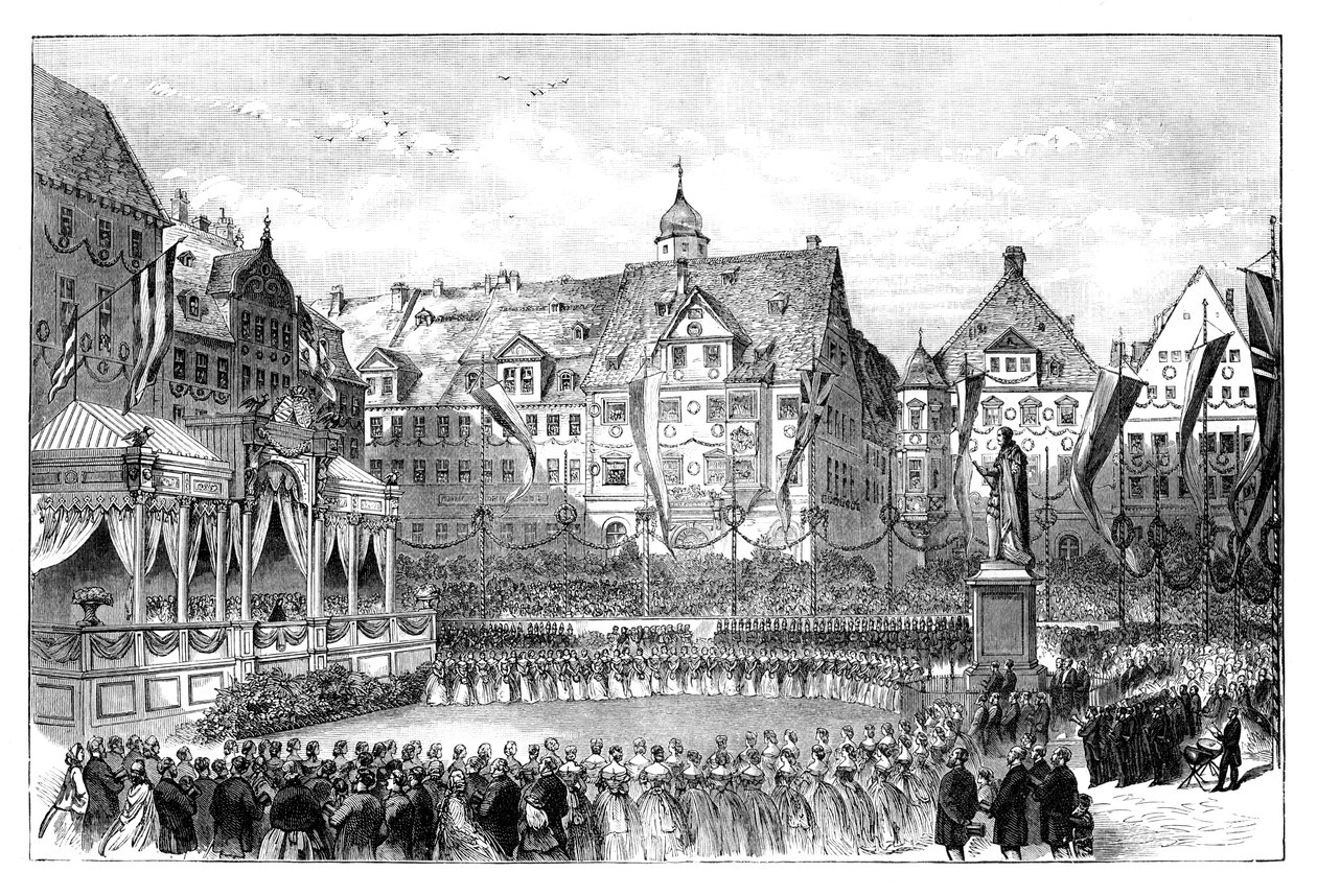 महारानी विक्टोरिया ने 1865 में प्रिंस अल्बर्ट, कोबर्ग, जर्मनी की एक प्रतिमा का अनावरण किया द्वारा अज्ञात