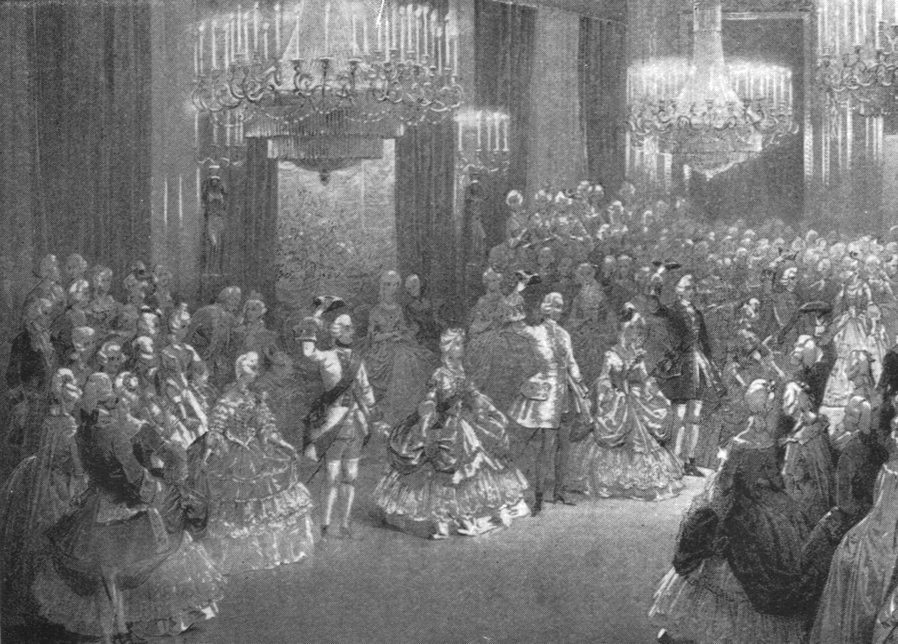 6 जनवरी, 1845, 1901 को बकिंघम पैलेस में क्वीन विक्टोरिया जॉर्जियाई कॉस्टयूम बॉल। द्वारा अज्ञात
