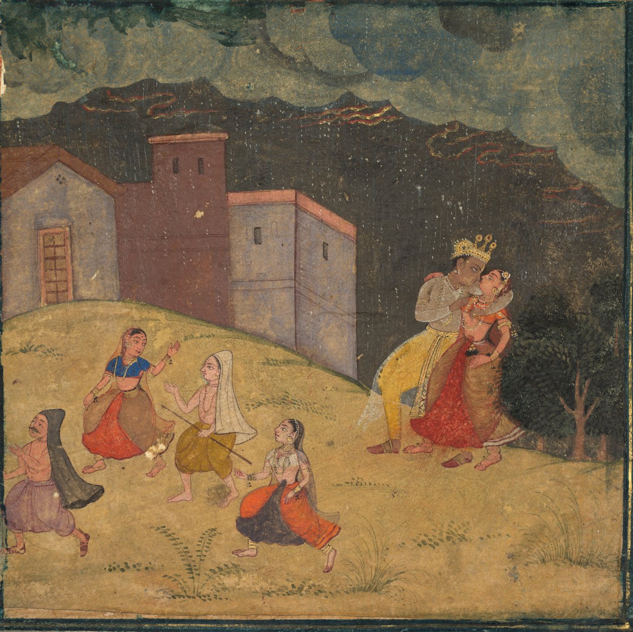 राधा और कृष्ण एक तूफान में पकड़े गए, c.1615-1620। द्वारा अज्ञात