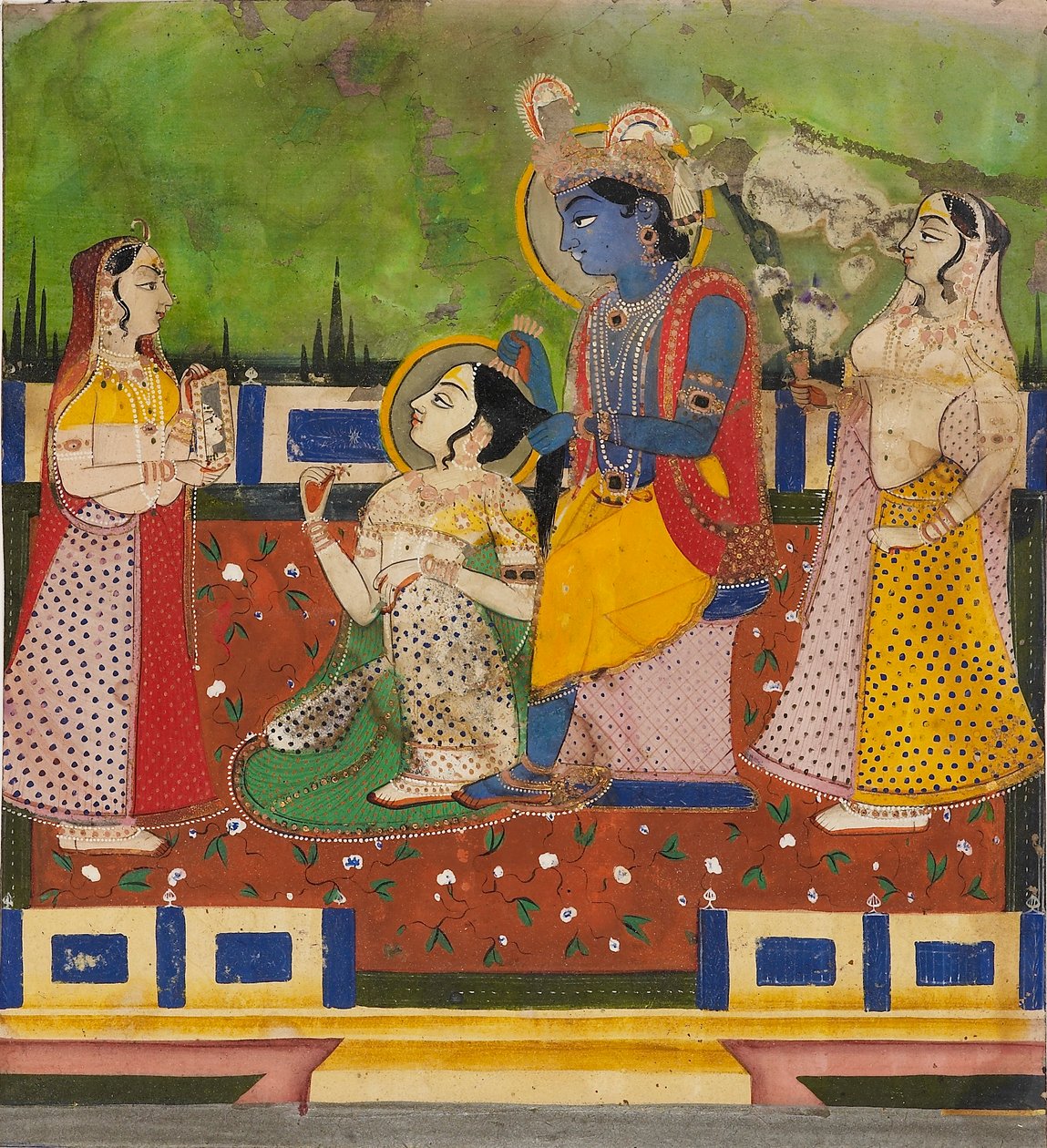राधा और कृष्ण एक छत पर, 19वीं सदी द्वारा अज्ञात