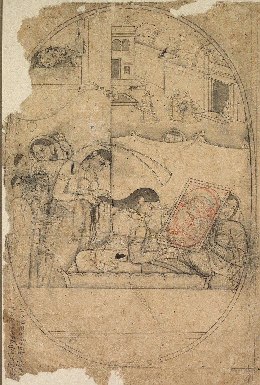 राधा हेयर बीइंग ड्रेस्ड, सी। 1790-1800। द्वारा अज्ञात