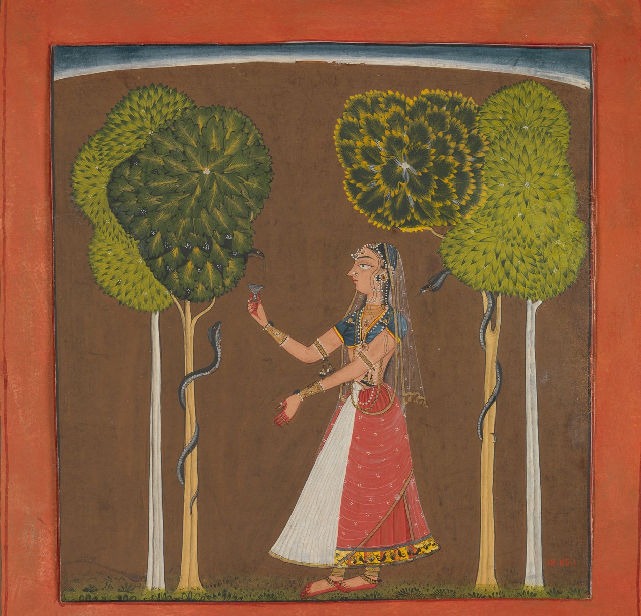 Ragini, possibly Asavari: Folio from a Ragamala Series , ca. 1700-1710.  द्वारा अज्ञात
