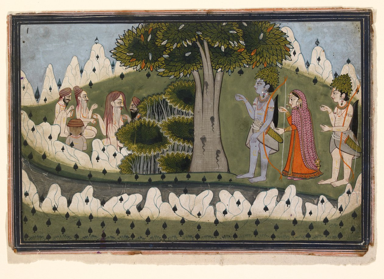 तपस्वियों के साथ एक परिदृश्य में राम, सीता और लक्ष्मण, c1830 द्वारा अज्ञात