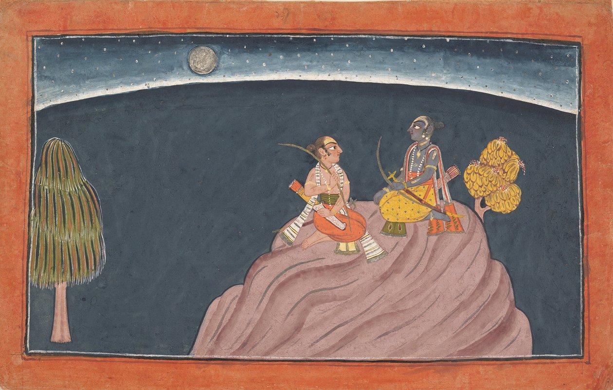पर्वत पवारसाना पर राम और लक्ष्मण: शांगरी रामायण श्रृंखला से फोलियो ..., c1690-1710। द्वारा अज्ञात
