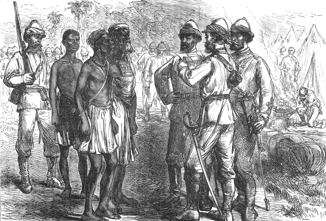 अंग्रेजी शिविर में राजा कॉफ़ीस राजदूतों का स्वागत, c1880 द्वारा अज्ञात