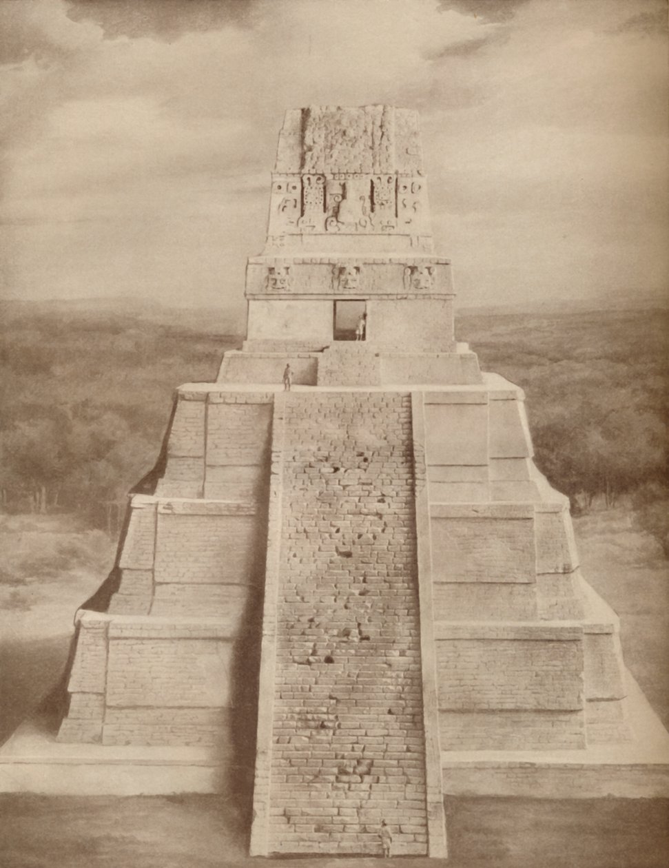 तिकाल में एक शानदार माया मंदिर पिरामिड का पुनर्निर्माण मॉडल, c1935 द्वारा अज्ञात