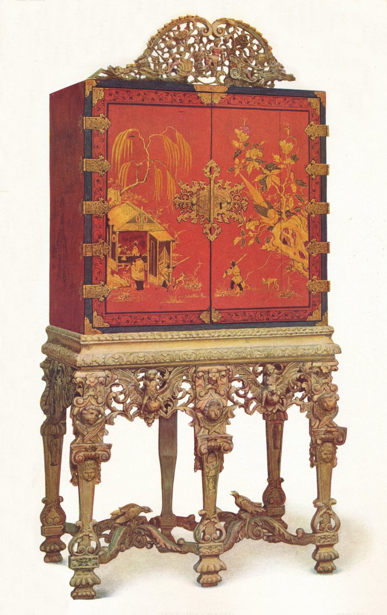 रेड एंड गोल्ड लाह कैबिनेट, c1695, 1936 द्वारा अज्ञात