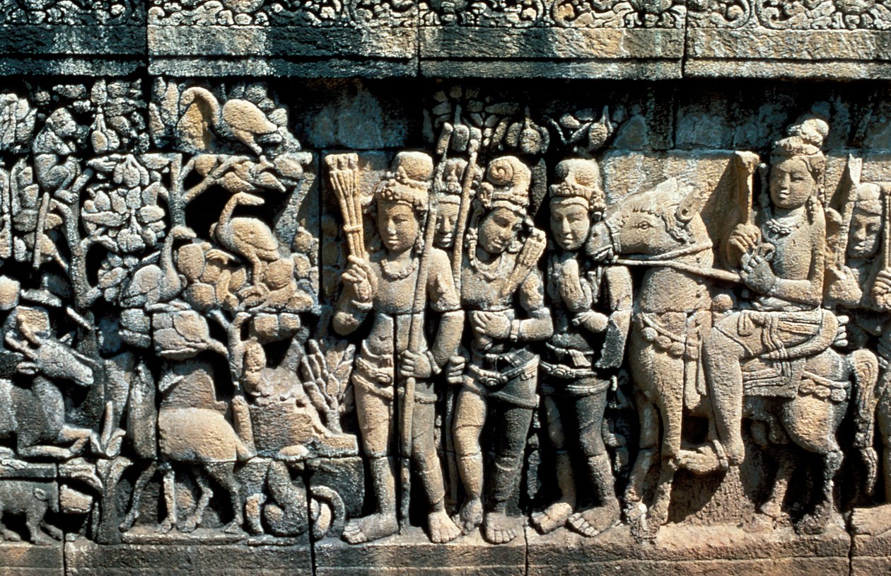 एक सूत्र, बारबुदुर, जावा, c750-850 से दृश्य दिखाने वाली राहत द्वारा अज्ञात