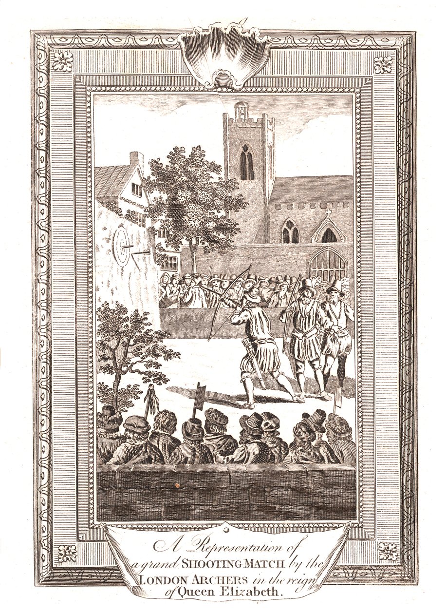 क्वीन एलिजाबेथ, 1793 के शासनकाल में लंदन आर्चर द्वारा शूटिंग मैच के प्रतिनिधि द्वारा अज्ञात