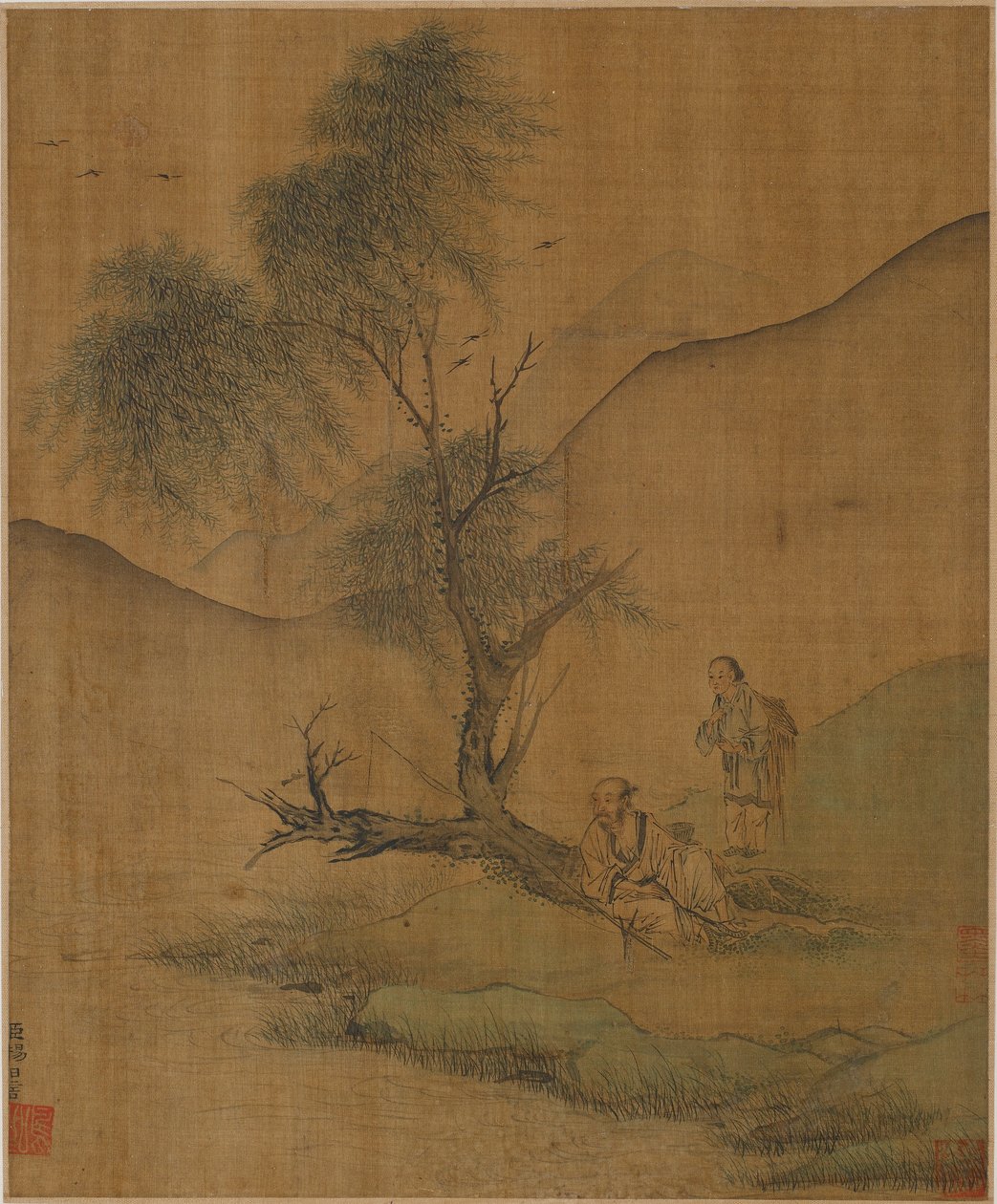 विलो के नीचे आराम करते हुए, संभवतः मिंग राजवंश, 1368-1644। द्वारा अज्ञात