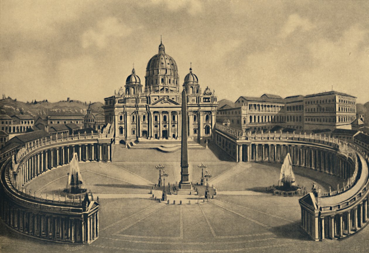 रोमा - एस पीटर की बेसिलिका और स्क्वायर। वेटिकन पैलेस, 1910 द्वारा अज्ञात