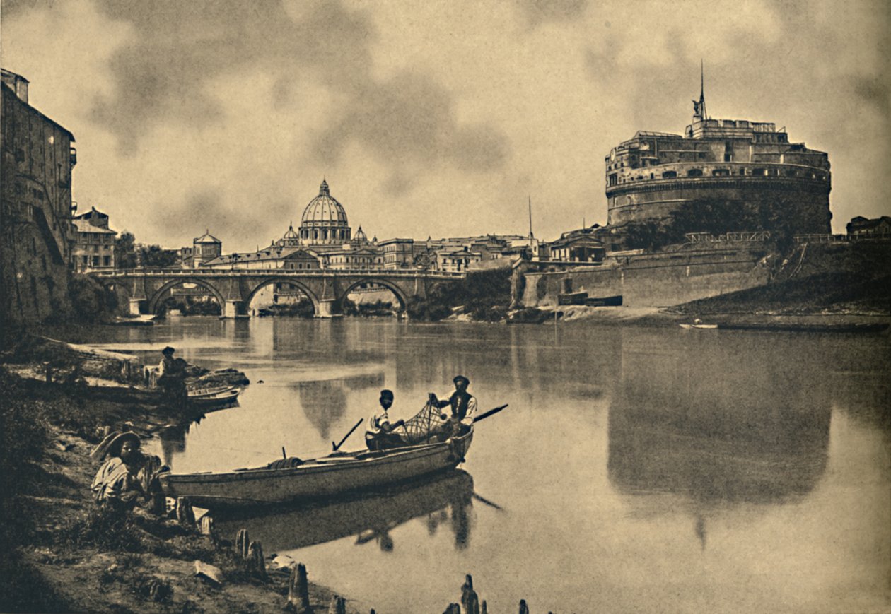 रोमा - द टीबर - कैसल और ब्रिज ऑफ एस एंजेलो। डोम ऑफ सेंट पीटर्स, 1910 द्वारा अज्ञात