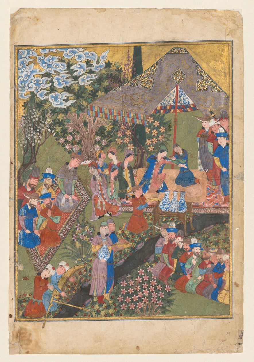 रॉयल फ़ेस्टिवल इन ए गार्डन, राइट-फोलियो का वर्चस्व डबल-पेज से सामने वाला ..., सी। 1440। द्वारा अज्ञात
