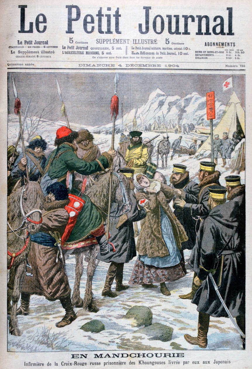 मनचस द्वारा कैदी को रूसी नर्स ने जापानी, मंचूरिया, 1904 को सौंप दिया द्वारा अज्ञात