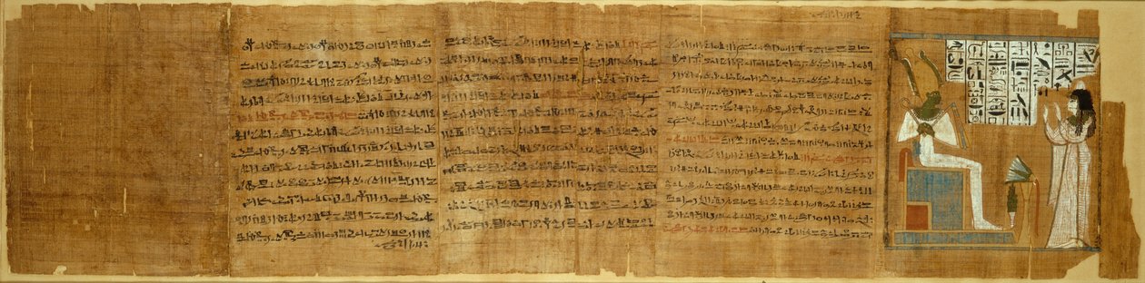 मृतकों की पुस्तक से दृश्य, मिस्र, तीसरा मध्यवर्ती काल, राजवंश 21 लगभग 1069-945 ईसा पूर्व। द्वारा अज्ञात