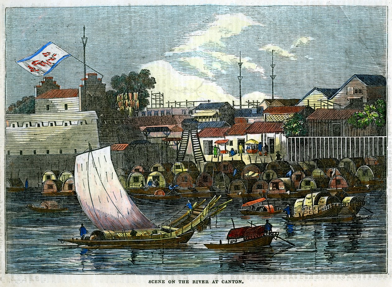 कैंटन, चीन में नदी पर दृश्य, c1840 द्वारा अज्ञात