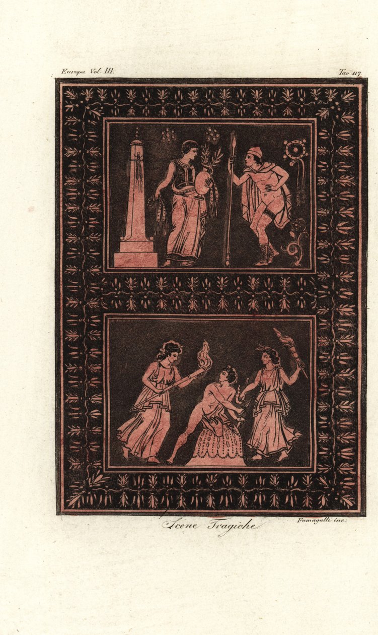 एशिलस के ओरेस्टेस के दृश्य, ग्रीक त्रासदी, एक प्राचीन फूलदान पर द्वारा अज्ञात
