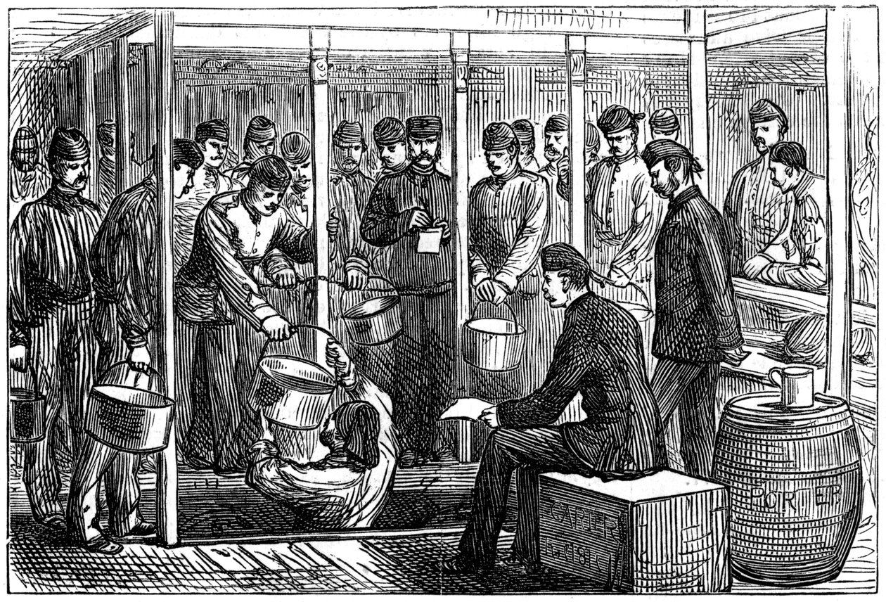 1878 में एक टुकड़ी-जहाज पर कुली की सेवा करना द्वारा अज्ञात