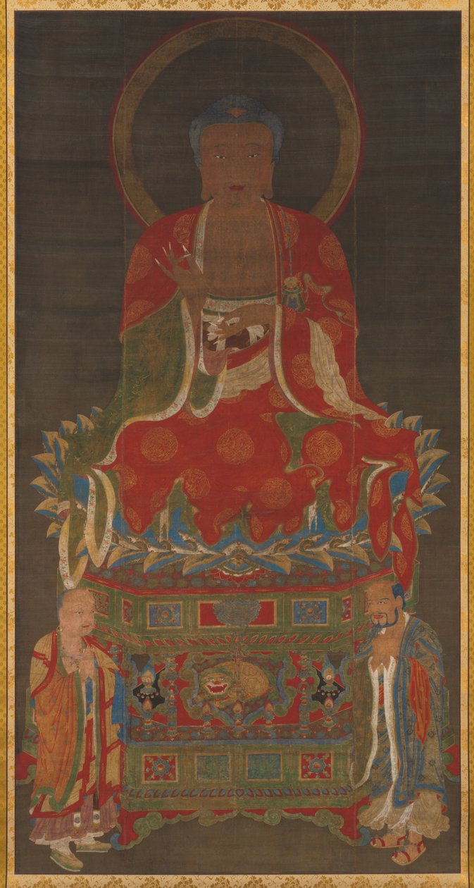शाक्यमुनि त्रय: बुद्ध मंजुश्री और सामंतभद्र द्वारा सम्बद्ध, 1300। द्वारा अज्ञात
