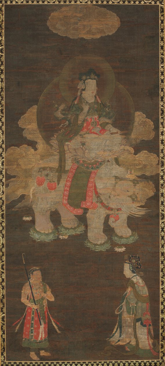 शाक्यमुनि त्रय: बुद्ध मंजुश्री और सामंतभद्र बोधिसत्व द्वारा हाथी के साथ, देर से 1 में उपस्थित द्वारा अज्ञात