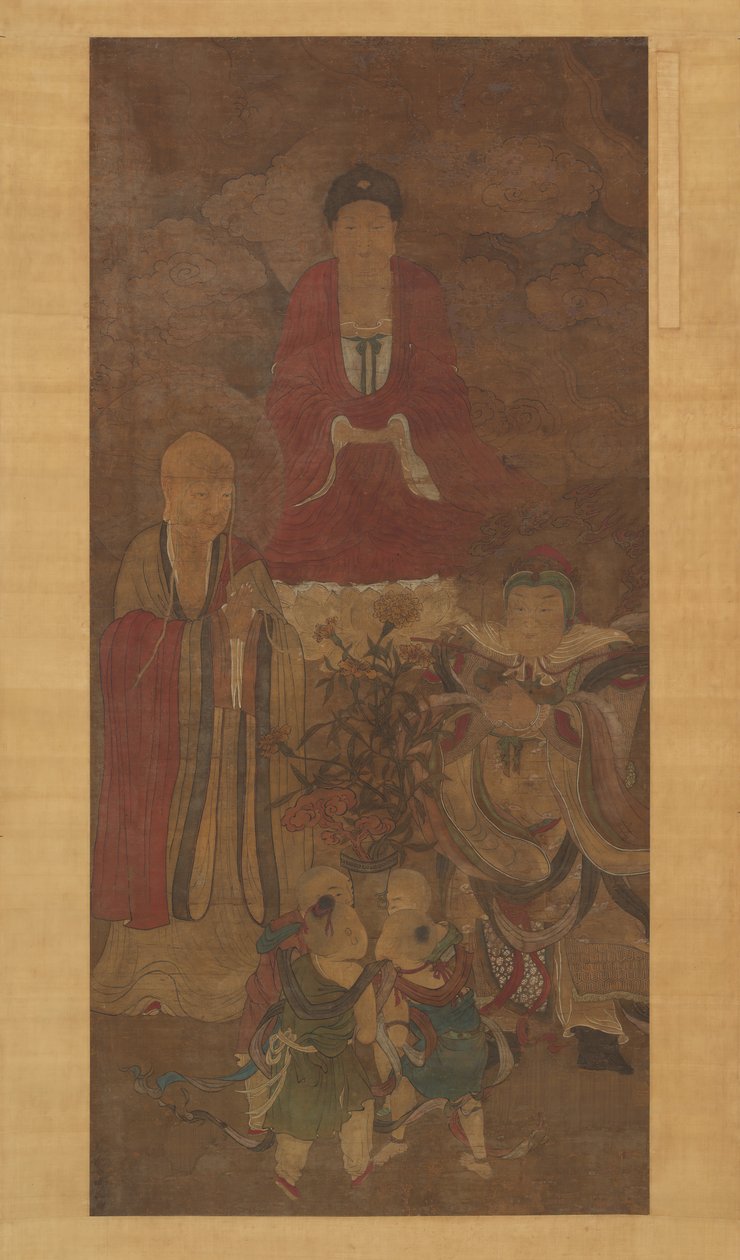 लूहान, स्वर्गीय राजा और लड़कों के साथ शाक्यमुनि, 17वीं सदी की शुरुआत में। द्वारा अज्ञात