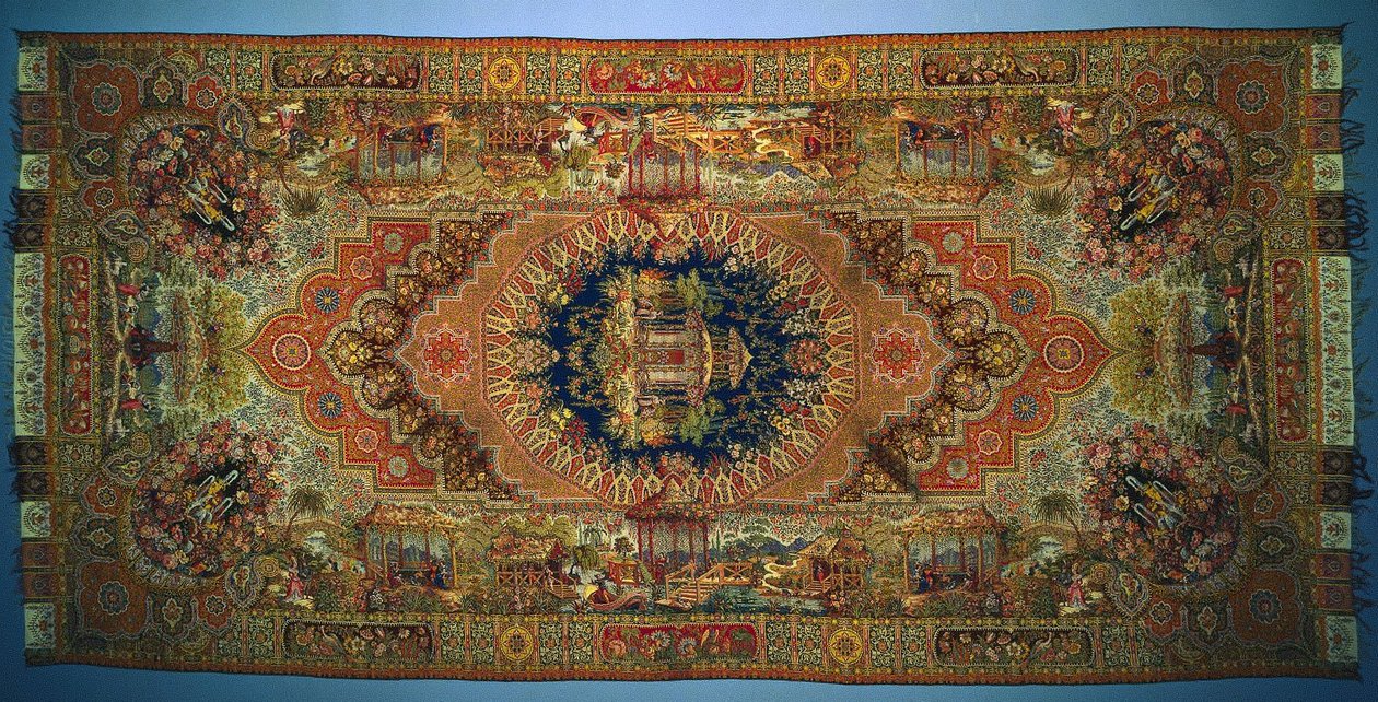 शैली दृश्यों के साथ शाल, 1875-1899। द्वारा अज्ञात