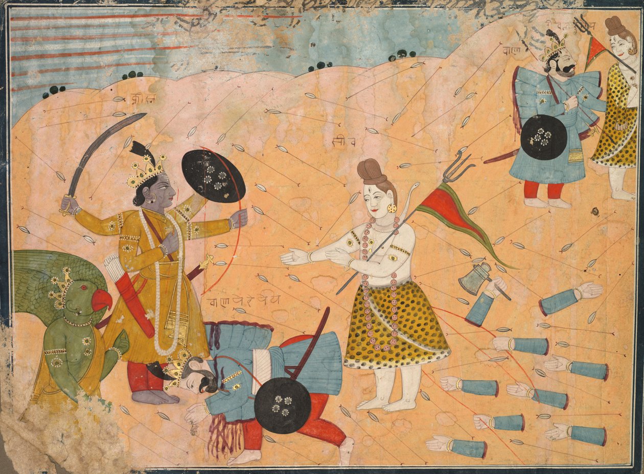वनसुरा के लिए शिव साक्षात्कार: कृष्ण लीला के अनिरुद्ध उषा खंड से दृश्य, सी। 1840। द्वारा अज्ञात