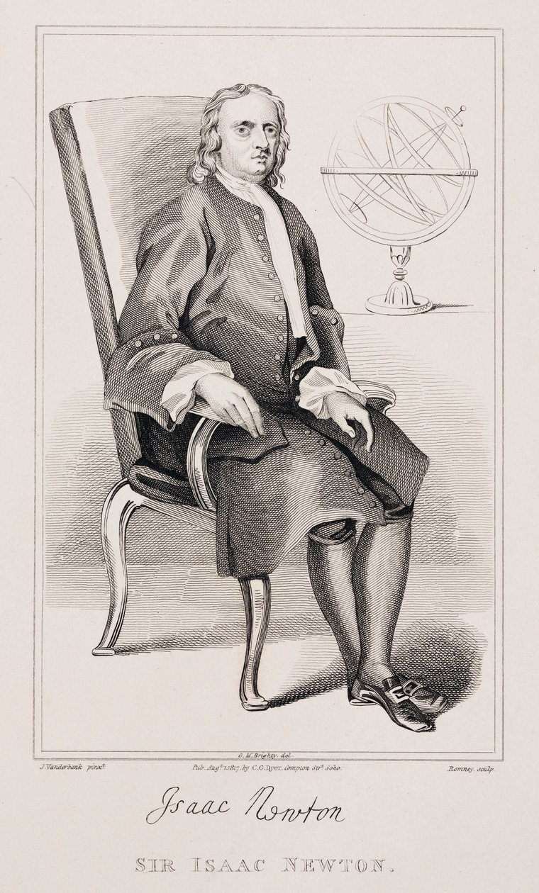 सर आइजैक न्यूटन, अंग्रेजी गणितज्ञ और भौतिक विज्ञानी, c 1725 द्वारा अज्ञात